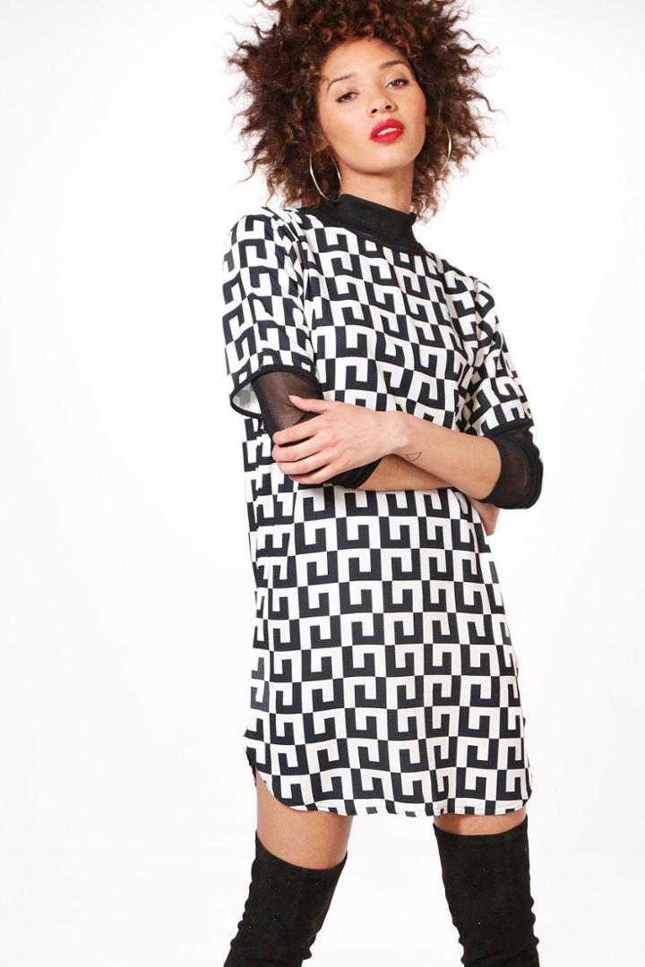 Boohoo Monica Monochrome Woven Shift Dress Multi