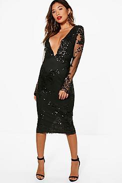 Boohoo Boutique Leah Sequin Mesh Midi Dress