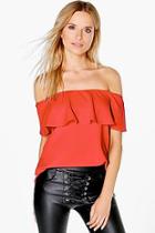 Boohoo Hazel Crepe Frill Off The Shoulder Top