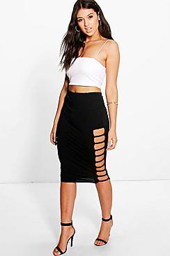 Boohoo Remi Ladder Side Crepe Midi Skirt