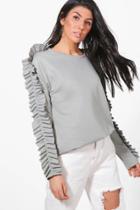 Boohoo Molly Ruffle Sleeve Oversized Sweatshirt Grey