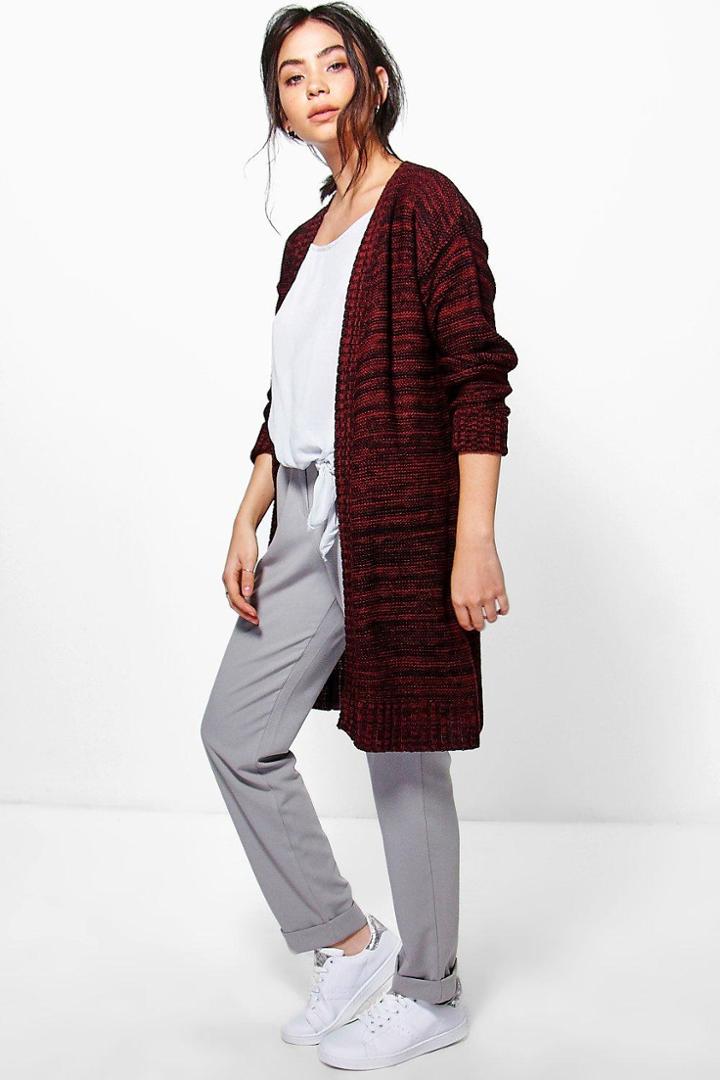 Boohoo Millie Edge To Edge Marl Cardigan Wine