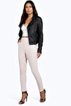 Boohoo Aitanna Skinny Crepe 2 Pocket Trousers Nude
