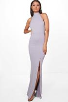 Boohoo Faith High Neck Extreme Split Front Maxi Dress Lilac