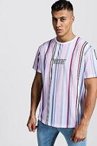 Boohoo Stripe Loose Fit T-shirt With Curved Hem & Embroidery