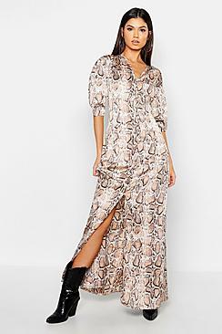 Boohoo Button Through Snake Print Maxi Dress