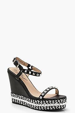 Boohoo Studded And Plaited Wedges