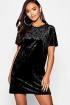 Boohoo Petite Crushed Velvet T-shirt Dress