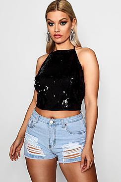 Boohoo Plus Sequin Crop Top