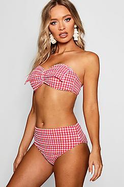Boohoo Turkey Bow Bandeau Jacquard Bikini