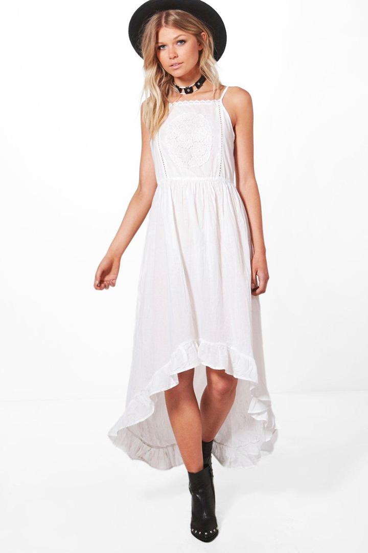 Boohoo Petite Maisy Crochet Lace Boho Midi Dress White