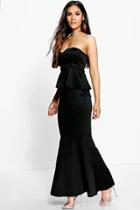 Boohoo Gilia Sweetheart Peplum Fishtail Maxi Dress Black