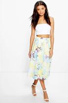 Boohoo Aria Floral Print Full Midi Skirt Multi