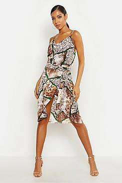 Boohoo Woven Mixed Animal Print Cowl Front Cami