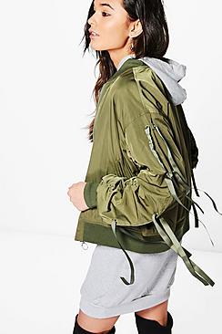 Boohoo Jessica Lace Up Sleeve Sporty Bomber Jacket
