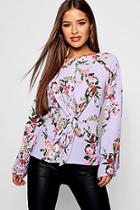 Boohoo Petite Floral Woven Tie Front Blouse