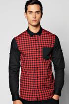 Boohoo Long Sleeve Buffalo Colour Blocked Shirt Red