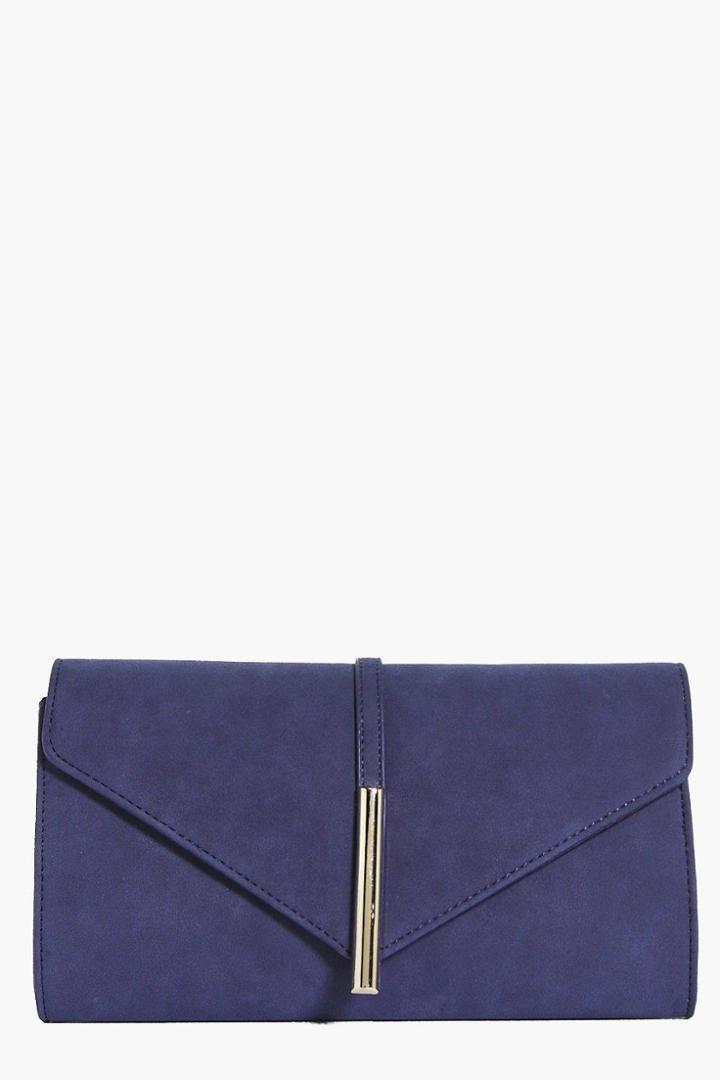 Boohoo Tilly Metal Tube Clasp Detail Clutch Bag Indigo