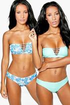 Boohoo Nauru Reversible Bandeau Flamingo Bikini