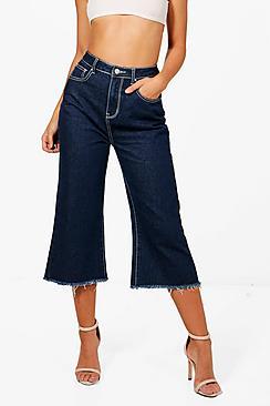 Boohoo Petite El Contrast Stitch Wide Leg Cropped Jean