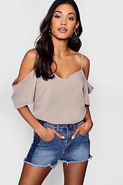 Boohoo Eliza Woven Strappy Open Shoulder Top
