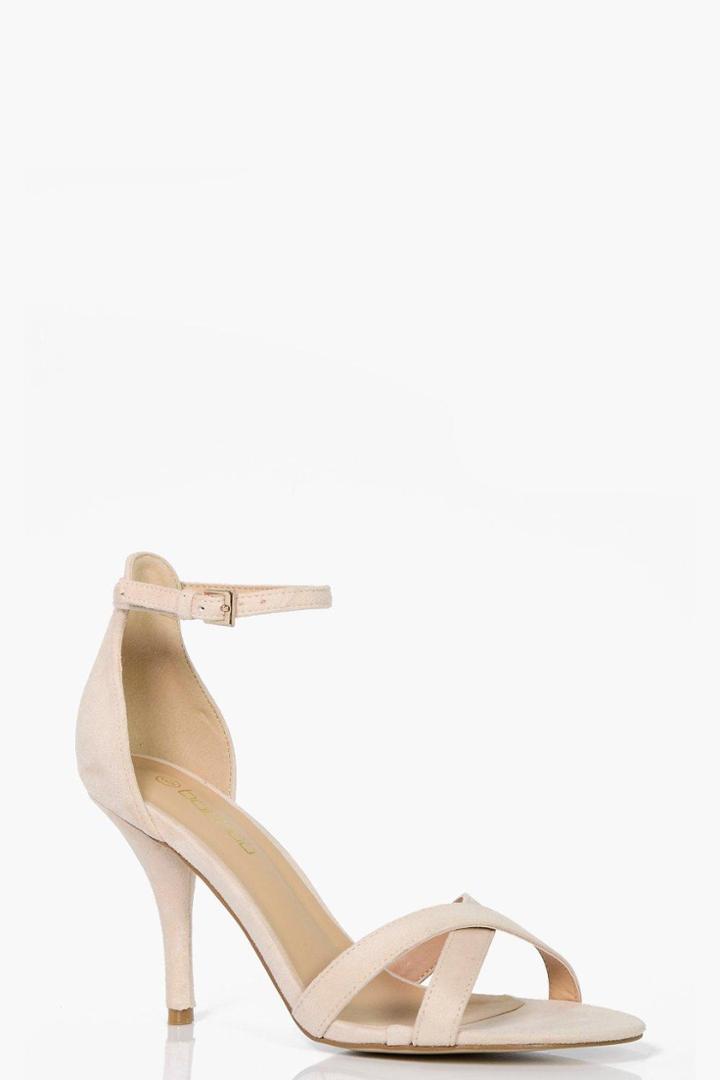 Boohoo Zoe Cross Front Low Heel Two Part Wide Fit Nude