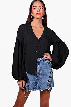 Boohoo Amy Balloon Sleeve Woven Shirt