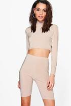Boohoo Heather Slinky Crop & Shorts Co-ord Set