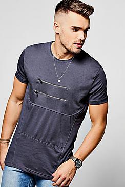 Boohoo Crew Neck T-shirt With Double Zip Front