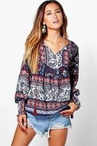 Boohoo Kayla Tassel Printed Tunic Top