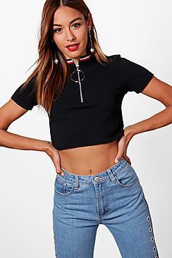 Boohoo Addison Sports Stripe Zip Crop