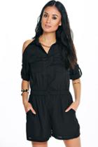 Boohoo Lola Cold Shoulder Utility Style Playsuit Black