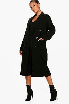 Boohoo Heidi Long Line Double Breasted Wool Look Coat