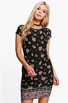 Boohoo Izzy Border Print Cap Sleeve Shift Dress