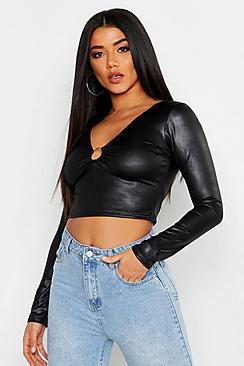 Boohoo Wet Look Ring Detail Crop Top