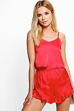 Boohoo Alice Satin Strap Detail Vest + Short Set