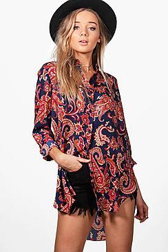 Boohoo Hope Longline Paisley Shirt