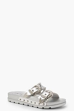 Boohoo Niamh Buckle Detail Footbed Sandals
