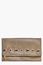 Boohoo Eve Fold Over Eyelet Zip Clutch Bag Taupe