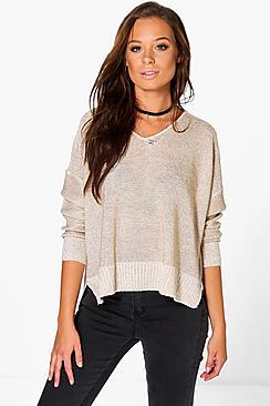 Boohoo Jessica Dip Hem Metallic Jumper