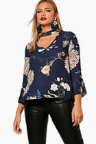 Boohoo Lily Oriental Floral Choker Blouse
