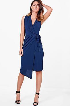 Boohoo Ava Sleeveless Wrap Front Midi Dress