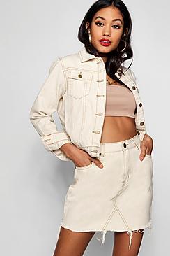 Boohoo Helen Ecru Contrast Stitch Denim Mini Skirt