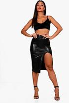 Boohoo Lucia Thigh Split High Shine Wet Look Midi Skirt