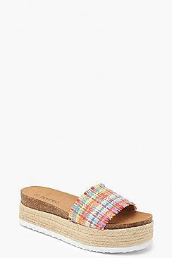 Boohoo Woven Flatform Espadrille Sliders