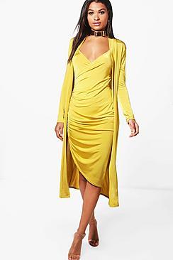 Boohoo Isla Wrap Midi Dress & Duster Co-ord Set