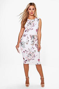 Boohoo Plus Ruby Sleeveless Peplum Midi Dress