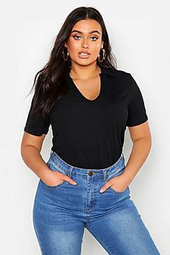 Boohoo Plus Rib Polo Neck Plunge T-shirt
