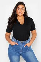 Boohoo Plus Rib Polo Neck Plunge T-shirt