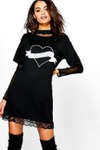 Boohoo Diane Printed Lace T-shirt Dress